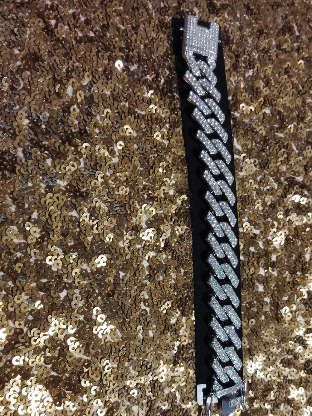 New Iced Out Cuban Link Rhinestone Pave Cuban Link Bracelet - Silver